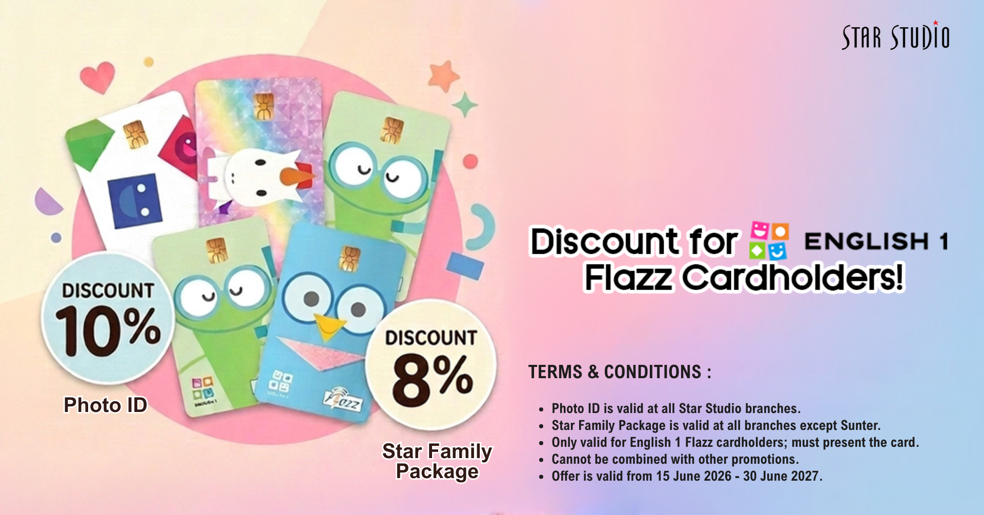 DISCOUNT FOR ENGLISH 1 FLAZZ CARDHOLDERS!